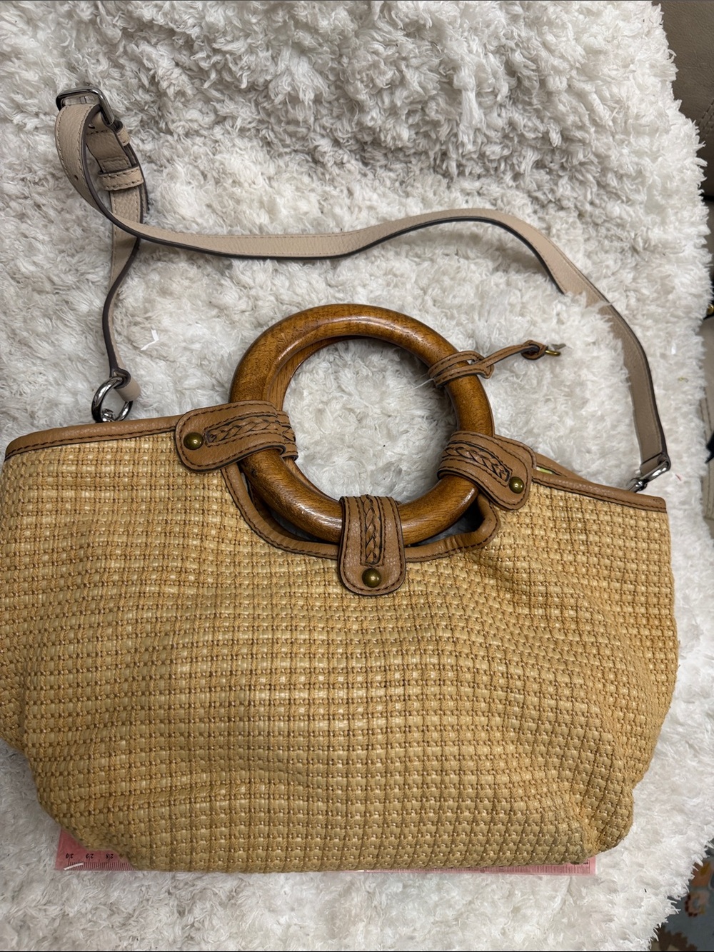 Vintage Fossil woven straw handbag